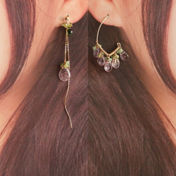 也適用於單耳穿孔耳環 ★ 粉色帝國托帕石不對稱穿孔耳環（只有後穿孔耳環可以更換耳環配件） 第3張的照片