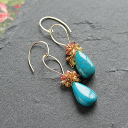 Chrysocolla and Songea Sapphire 秋色花束耳環（耳環可換） 第4張的照片