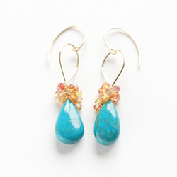 Chrysocolla and Songea Sapphire 秋色花束耳環（耳環可換） 第9張的照片