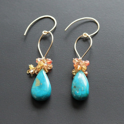 Chrysocolla and Songea Sapphire 秋色花束耳環（耳環可換） 第10張的照片