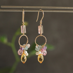 粉紅色帝王托帕石和黃水晶十一月生日石耳環（耳環可更換） 第1張的照片
