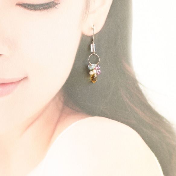 粉紅色帝王托帕石和黃水晶十一月生日石耳環（耳環可更換） 第5張的照片