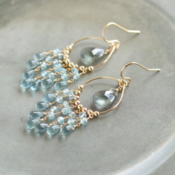 苔蘚海藍寶石和offiki海藍寶石藍灰色吊燈耳環（耳環可換） 第7張的照片