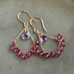 多面切割紫水晶和馬來亞石榴石流蘇耳環（耳環可更換） 第5張的照片