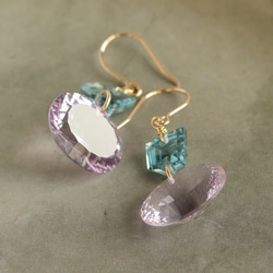 A) 凹形切割粉色紫水晶和倫敦藍托帕石耳環（耳環可更換） 第2張的照片