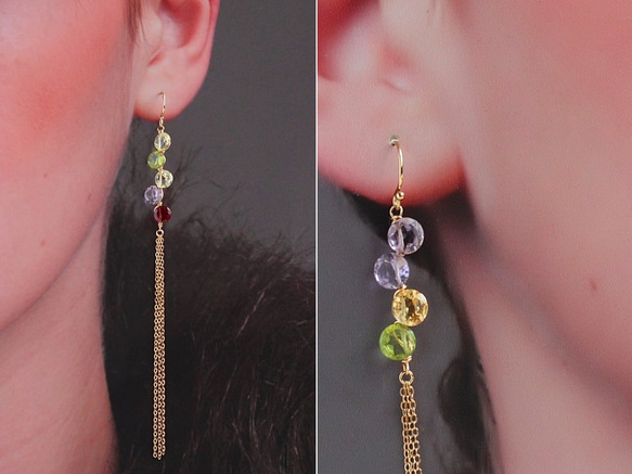 宝石のロンド*ロングチェーン タッセルピアス/pierced earrings or ear-clips　 4枚目の画像
