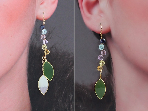 宝石の実がなる小枝と葉っぱのピアス/pierced earrings or ear-clips 5枚目の画像