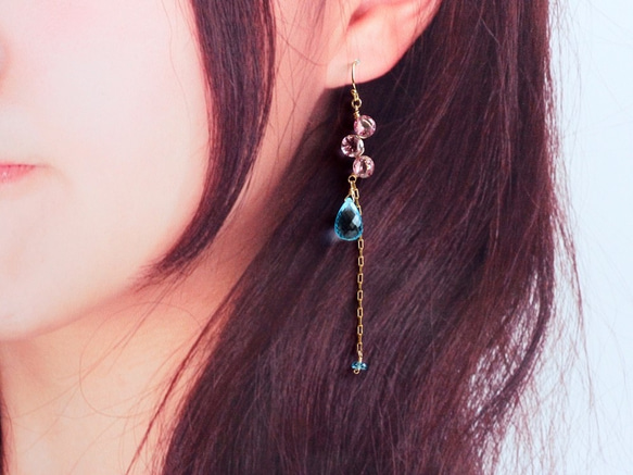 爽やかな透明感*夏色 トパーズ カクテルピアス/pierced earrings or ear-clips 4枚目の画像