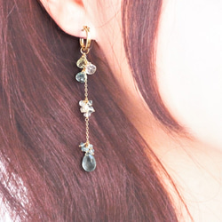 雨花*夢幻色澤・苔綠海藍寶&綠柱石・不對稱耳飾/ pierced earrings or ear-clips 第8張的照片