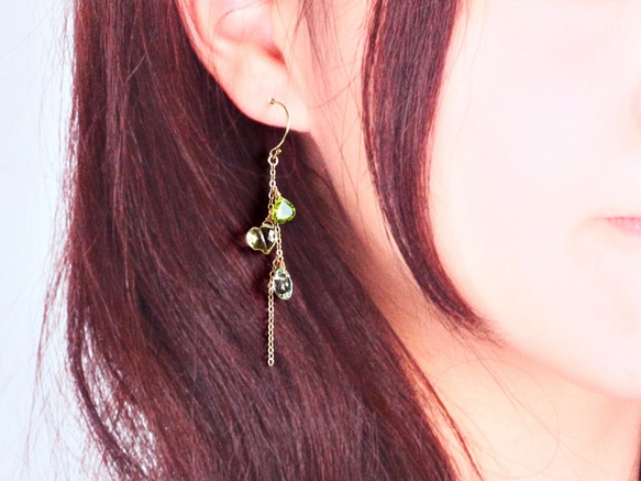 嫩綠漸層*成串心形耳飾／pierced earrings or ear-clips 第5張的照片