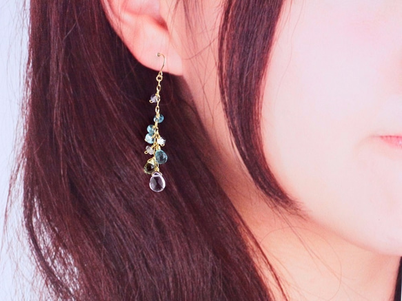 [K18] Yume Mizutsuki *海藍寶石不對稱耳環（耳環更換收費） 第12張的照片