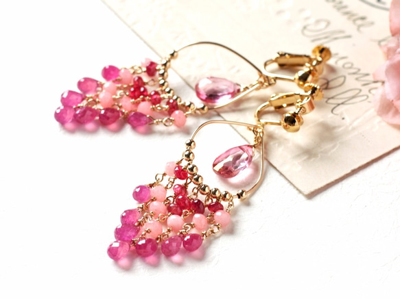 粉紅色托帕石*鬱金香顏色吊燈耳環（刺穿改變） 第1張的照片