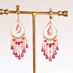 粉紅色托帕石*鬱金香顏色吊燈耳環（刺穿改變） 第5張的照片