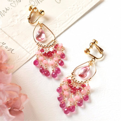 粉紅色托帕石*鬱金香顏色吊燈耳環（刺穿改變） 第7張的照片