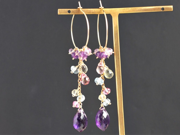 鮮豔的繡球花彩色箍耳環*紫水晶（耳環多變） 第4張的照片