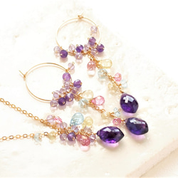 鮮豔的繡球花彩色箍耳環*紫水晶（耳環多變） 第5張的照片