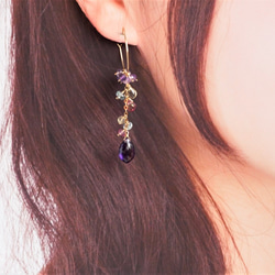 鮮豔的繡球花彩色箍耳環*紫水晶（耳環多變） 第7張的照片