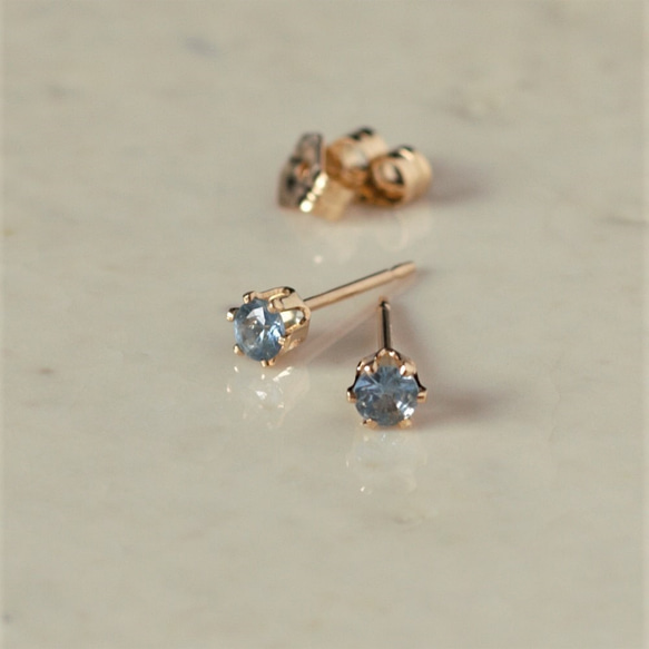 [僅限一隻耳朵]非加熱錫蘭藍寶石3毫米耳環（耳環不能更換） 第2張的照片
