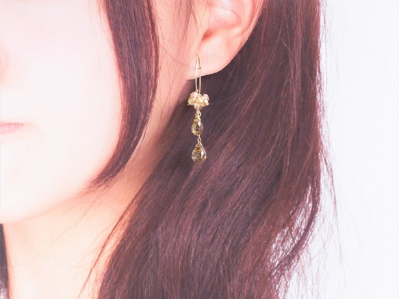 黃葉*金色金紅石英×鋯石圈耳環（鈦針耳環，耳環多變） 第9張的照片