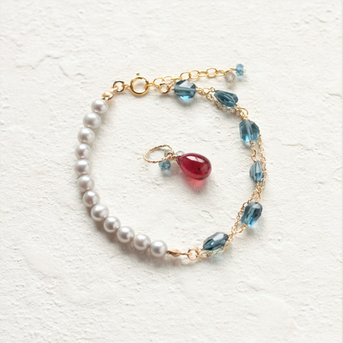 B』最上級ルビーとロンドンブルートパーズの赤と青のブレスレット