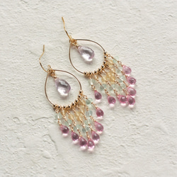 粉紅紫水晶*甜美和平枝形吊燈耳環（耳環多變） 第3張的照片