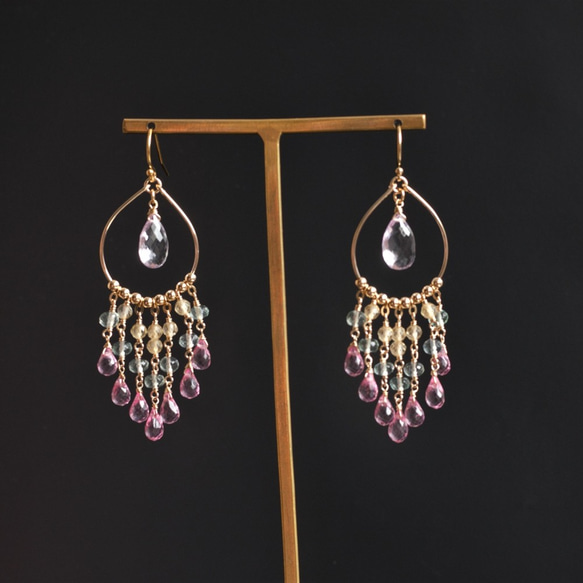 粉紅紫水晶*甜美和平枝形吊燈耳環（耳環多變） 第6張的照片