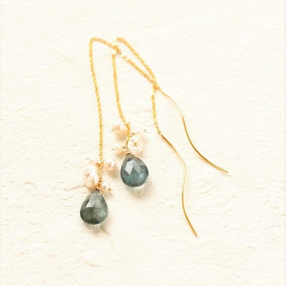 Moss Aqua Marine * Snow Flower Wave耳環March Birthstone 第2張的照片