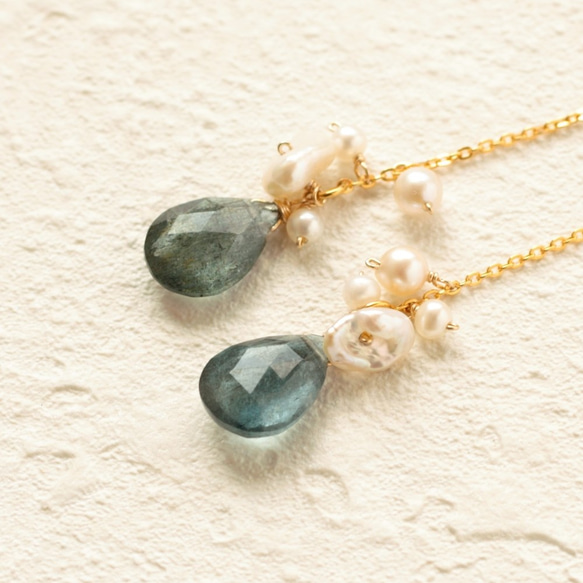 Moss Aqua Marine * Snow Flower Wave耳環March Birthstone 第3張的照片