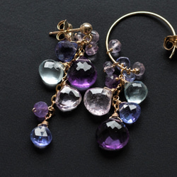 紫水晶繡球花顏色不對稱耳環（可更換耳環） 第5張的照片