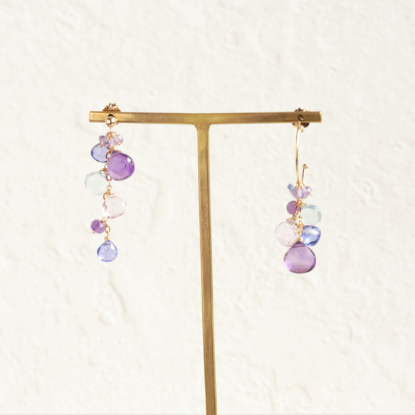紫水晶繡球花顏色不對稱耳環（可更換耳環） 第7張的照片