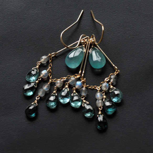 海綠色☆Grandy Didierite和藍色電氣石吊燈耳環（耳環可能會更換）2way 第7張的照片