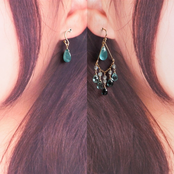 海綠色☆Grandy Didierite和藍色電氣石吊燈耳環（耳環可能會更換）2way 第9張的照片