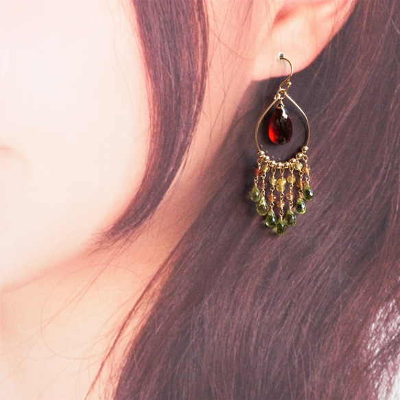 Spessarting石榴石×橄欖石*秋季吊燈耳環（耳環可更換） 第8張的照片