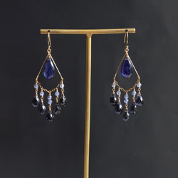 藍色藍寶石和堇青石吊燈耳環2way（耳環多變） 第6張的照片