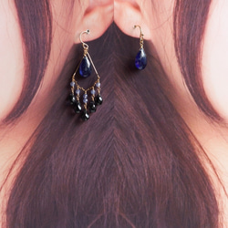 藍色藍寶石和堇青石吊燈耳環2way（耳環多變） 第8張的照片