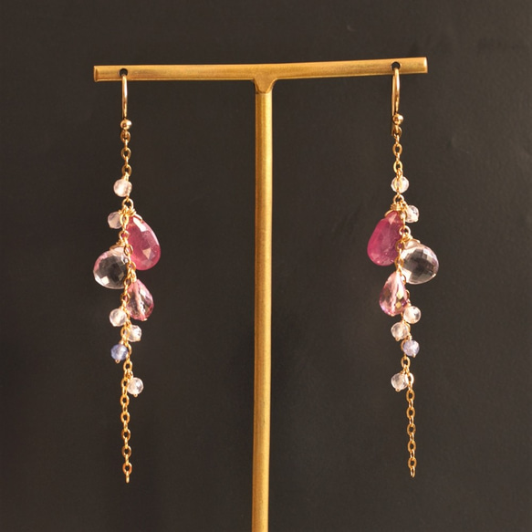 紅寶石和粉紅色天然石耳環（耳環可更換） 第7張的照片