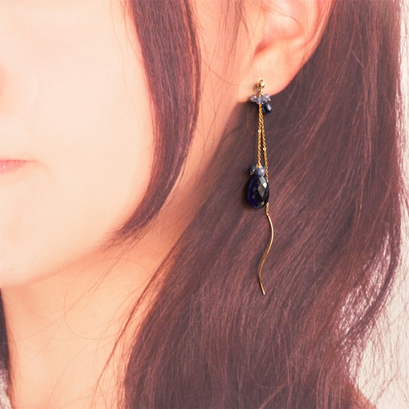 一隻耳洞耳環★藍寶石不對稱藍寶石耳環（後置耳環可改成耳環五金配件） 第6張的照片