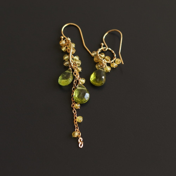 含羞草耳環 * 橄欖石和 Songea 藍寶石不對稱耳環 / 耳環 第10張的照片