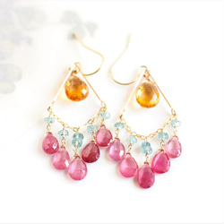 白蘭地黃水晶和粉紅色藍寶石*吊燈耳環2way（耳環可以更換） 第2張的照片