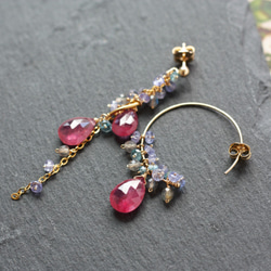 粉色藍寶石“寶石紅”不對稱耳環/耳環 第4張的照片