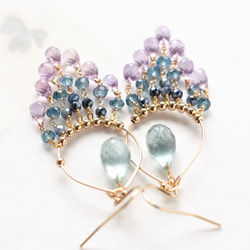 Moss海藍寶石x粉紅紫水晶“夜露”枝形吊燈耳環（耳環可以更改） 第4張的照片