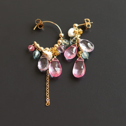 粉色托帕石和粉色紫水晶甜豌豆*不對稱圈形耳環（耳環不可更換） 第8張的照片