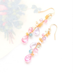 粉色托帕石和粉色紫水晶鉤形耳環“香豌豆花”（耳環可以更改） 第2張的照片