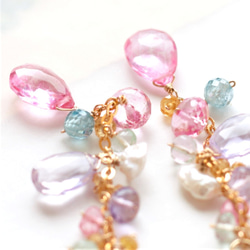 粉色托帕石和粉色紫水晶鉤形耳環“香豌豆花”（耳環可以更改） 第4張的照片