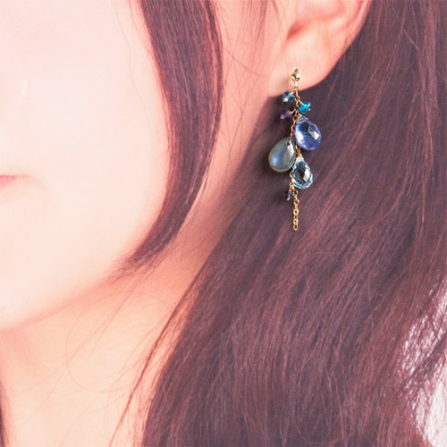 白妙 ♦︎14kgfラブラドライトバタフライカービングピアス/イヤリング 白妙 様専用♦︎14kgfラブラドライトバタフライカービングピアス