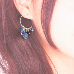 午夜藍 ☆ 坦桑石和拉長石不對稱圈形耳環（耳環不可更換） 第10張的照片