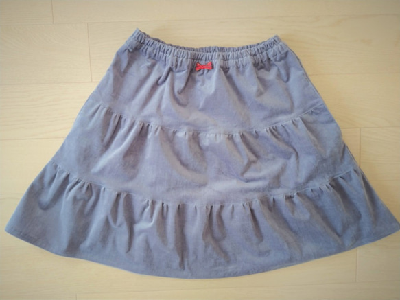 【130cm】薄コーデュロイ　ティアードスカート（グレイッシュパープル 2枚目の画像