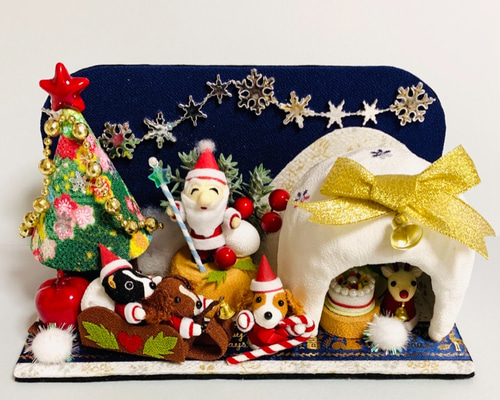 ちりめん細工「クリスマス楽しいかまくら＆ソリ遊び」 その他置物 黒