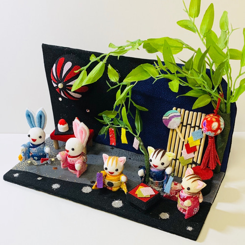 Amazon.co.jp: つまみ細工 ちりめん 猫 花火 夏 祭り すいか