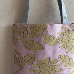 ★秋の福袋★No.2  ピンク×ゴールド織花柄 ミニトートバッグ+ブローチ セット 2枚目の画像
